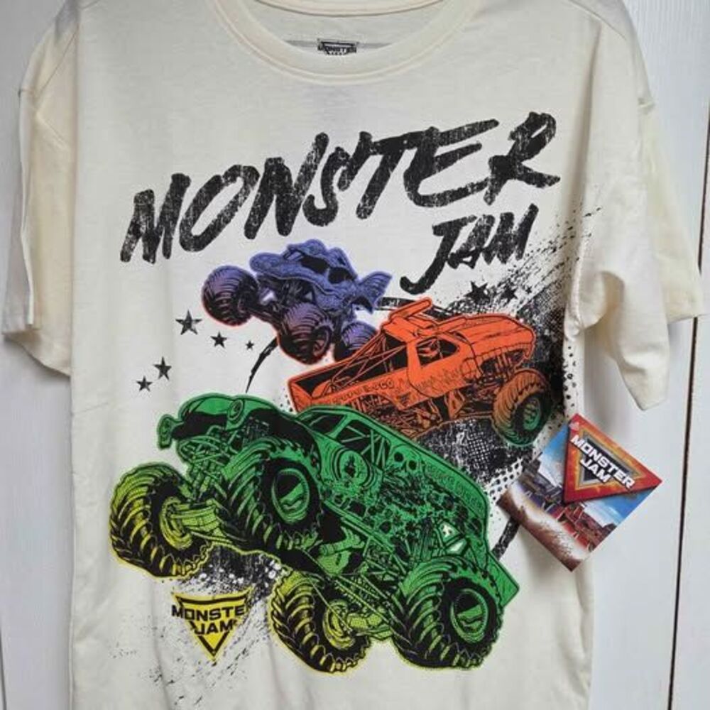 Monster Jam boys 14-16 ivory short sleeve graphic tshirt new with tags